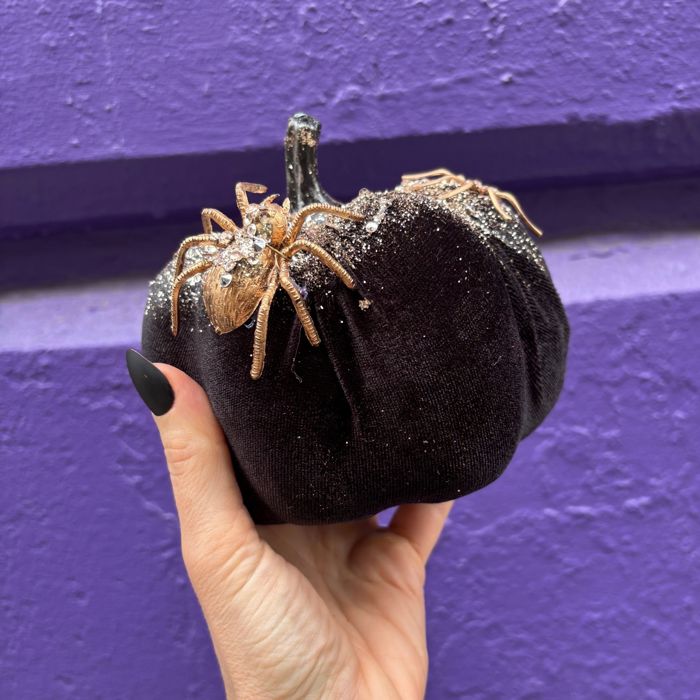 Disco Pumpkin | Glitter Spider Pumpkin Halloween Display Decor | 5.25" x 6.25"