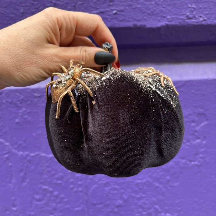 Disco Pumpkin | Glitter Spider Pumpkin Halloween Display Decor | 5.25" x 6.25"