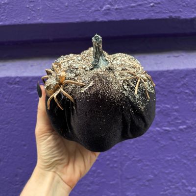 Disco Pumpkin | Glitter Spider Pumpkin Halloween Display Decor | 5.25" x 6.25"