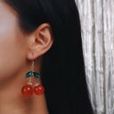  Double Cherries Rockabilly Earrings | Gift For Her Fashion Jewelry | 2.5" long