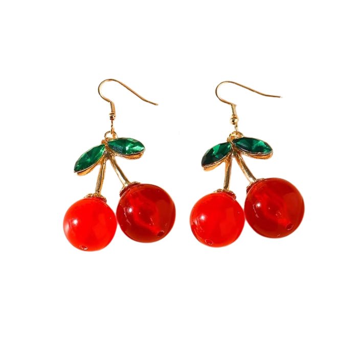 Double Cherries Rockabilly Earrings | Gift For Her Fashion Jewelry | 2.5" long