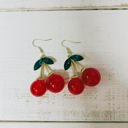  Double Cherries Rockabilly Earrings | Gift For Her Fashion Jewelry | 2.5" long