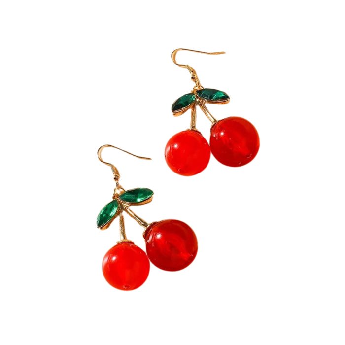 Double Cherries Rockabilly Earrings | Gift For Her Fashion Jewelry | 2.5" long