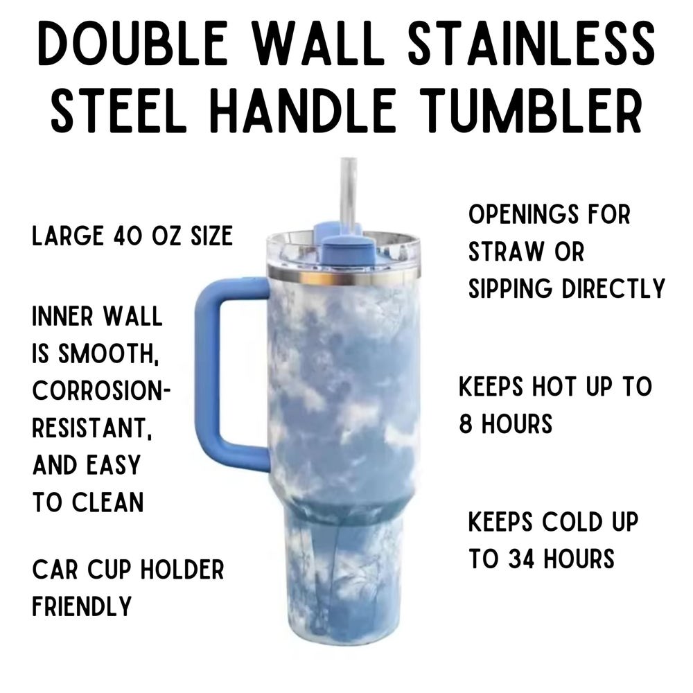 Clouds 40 Oz Tumbler Stainless Steel Insulated Handle Tumbler - XL Size with Straw