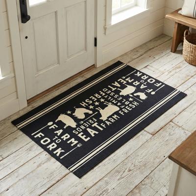 Eat Fresh Farm to Fork Decorative Polyester Rug 34" x 20" | Black Indoor Kitchen Floor Mat