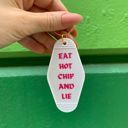 Eat Hot Chip and Lie Vintage Style Motel Keychains with Funny Sayings in 30+ Styles