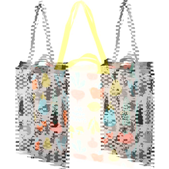 Eat More Plants Shopping Tote | Extra Large Market Eco Bag | 19.50" x 17.50" x 7"