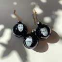  Set of 3 Existentialist Holiday Glass Mini Ornaments in Black with Depressing Quotes from Camus, Sartre, and de Beauvoir | Gift for Her