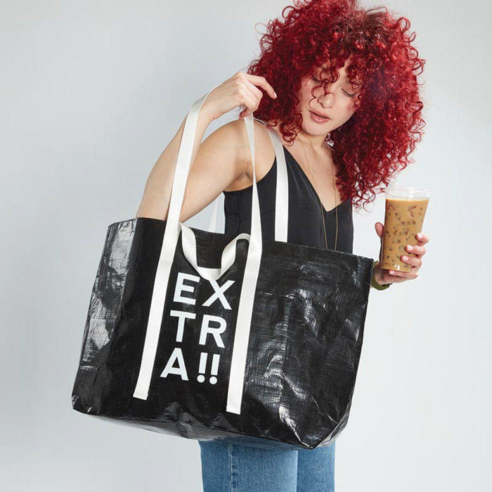 Extra Large Wrinkle Carry-All Tote Bag in Metallic Silver or Black Shine