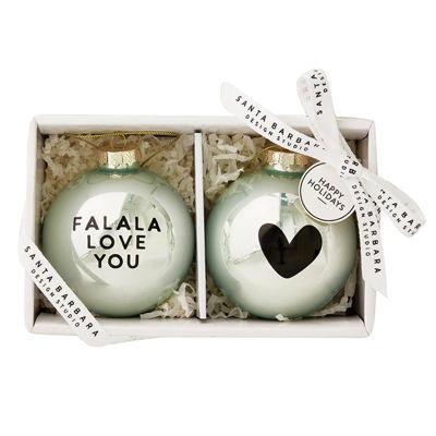 Fa La La Love You Glass Christmas Ornament Gift Set of 2