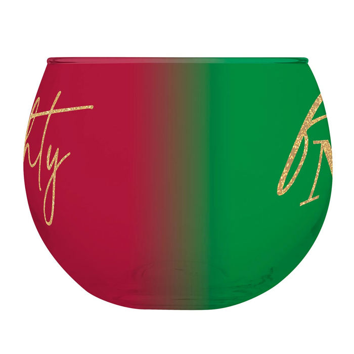 Feeling Naughty/Feeling Nice Roly Poly Glass in Tinted Red and Green | Holiday Drinkware 13oz
