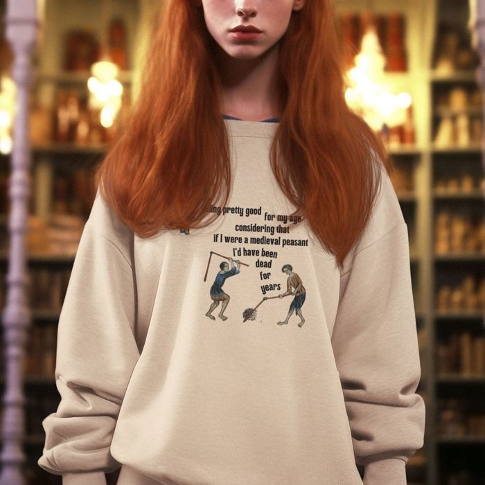 Feeling Pretty Good for My Age Medieval Peasant Unisex Heavy Blend™ Crewneck Sweatshirt | Sizes SM-4XL