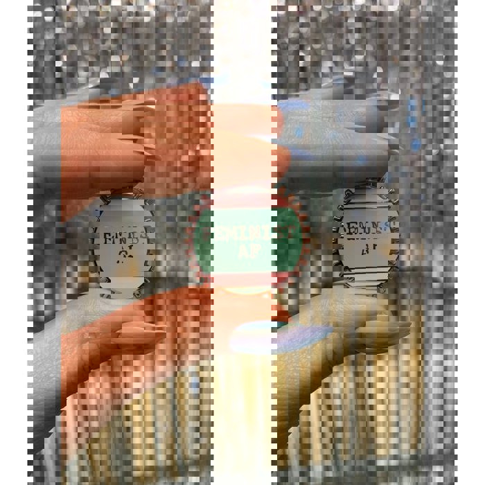 Feminist AF Pink and Green Stripes Enamel Pin on Gift Card