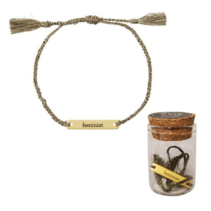 Giftable String Bracelets in a Glass Keepsake Jar - Mama, Girl Boss, Peace Out, Feminist, You're My Fave, Me and You 