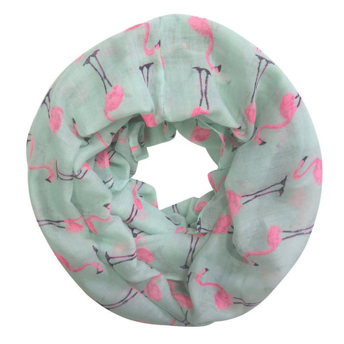 Flamingo Infinity Scarf in Mint and Pink | Lightweight Circle Scarf  | Gift for Her