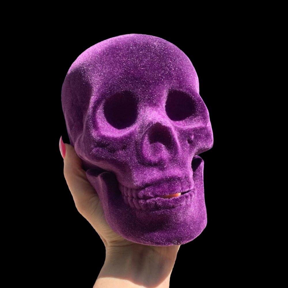 Flocked Skull in Purple | Decorative Halloween Theme Shape Decor