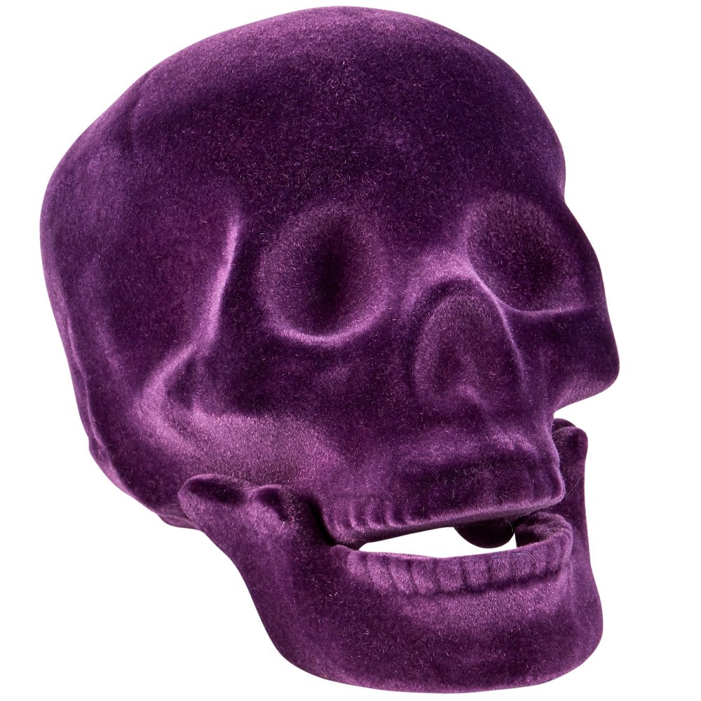 Flocked Skull in Purple | Decorative Halloween Theme Shape Decor