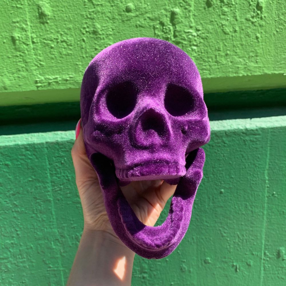 Flocked Skull in Purple | Decorative Halloween Theme Shape Decor