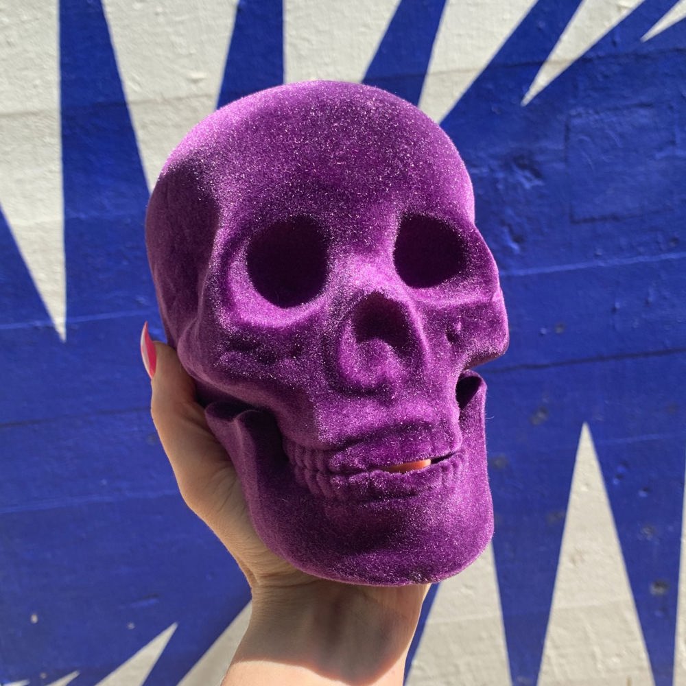 Flocked Skull in Purple | Decorative Halloween Theme Shape Decor