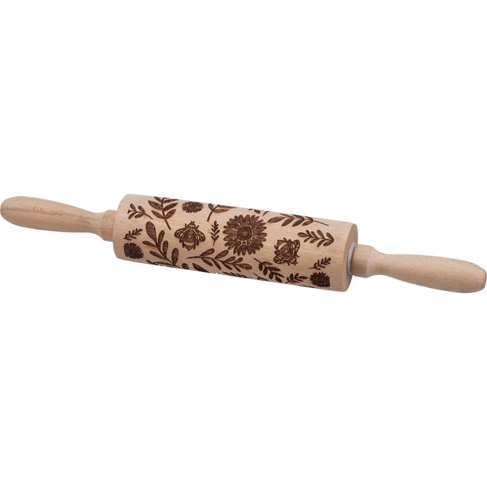 Floral Embossed Rolling Pin | Bees and Florals Design Baking Tools | 13.75" x 2"