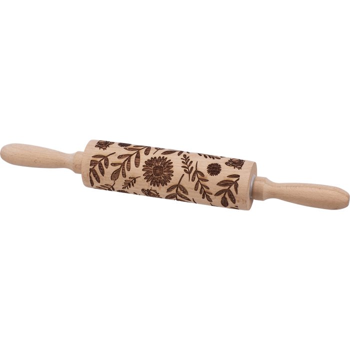 Floral Embossed Rolling Pin | Bees and Florals Design Baking Tools | 13.75" x 2"