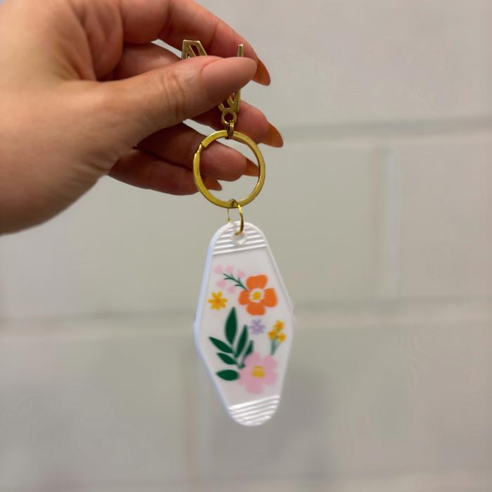 Floral Motel Key Tag | Acrylic with Gold Hardware