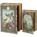 Floral Nouveau Book Box Set Of 2 | Vintage Designs Book Shaped Trinket Storage Box Vintage Book Box Stash Trinket Storage | Decorative Book-Shaped Storage