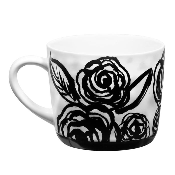 Forever & Always Mug in White with Black Floral Art | Valentine's Day Bridal Wedding Romance Giftable Coffee Tea Cup | 15oz