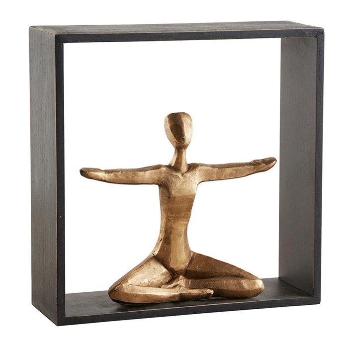 Framed Yoga Statue | Modern Figurine Black and Gold Contemporary Statue