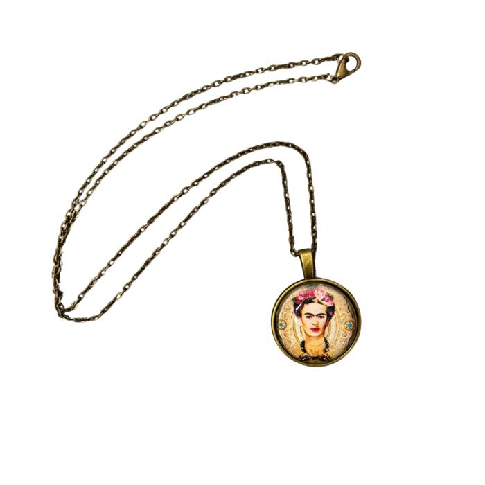 Frida Cabochon Pendant Necklace in Aged Bronze or Black