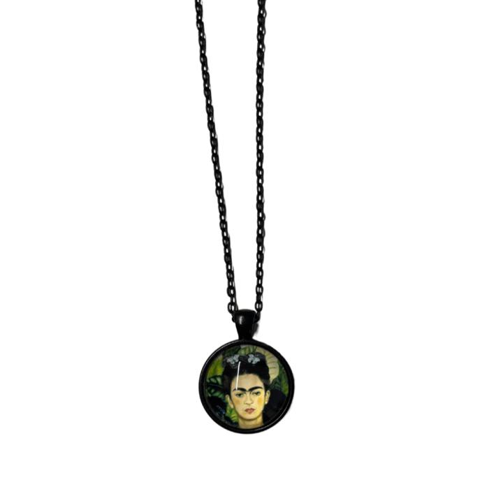 Frida Cabochon Pendant Necklace in Aged Bronze or Black