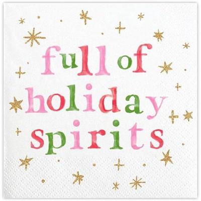 Full Of Holiday Spirits Foil Napkin | Beverage Paper Napkins | 5''