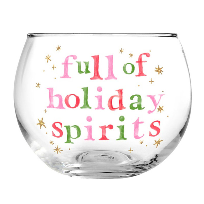 Full of Holiday Spirits Roly Poly Glass | Festive Holiday Drinkware | 13 oz