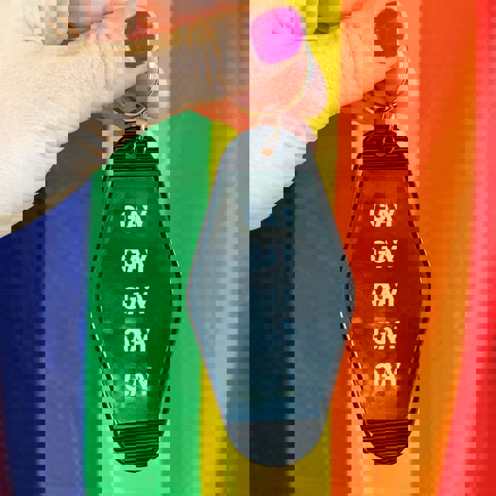 GAY GAY GAY GAY GAY Motel Style Keychain in Black
