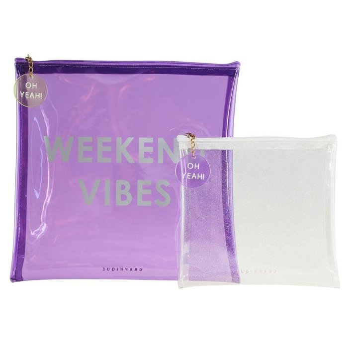 Weekend Vibes Lavender Transparent Zipper Pouch Set of 2 | Clear Pouch Set for Travel & Essentials