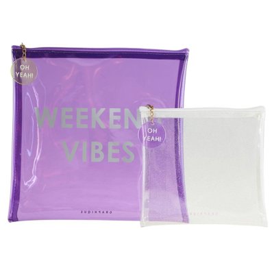 Weekend Vibes Lavender Transparent Zipper Pouch Set of 2 | Clear Pouch Set for Travel & Essentials