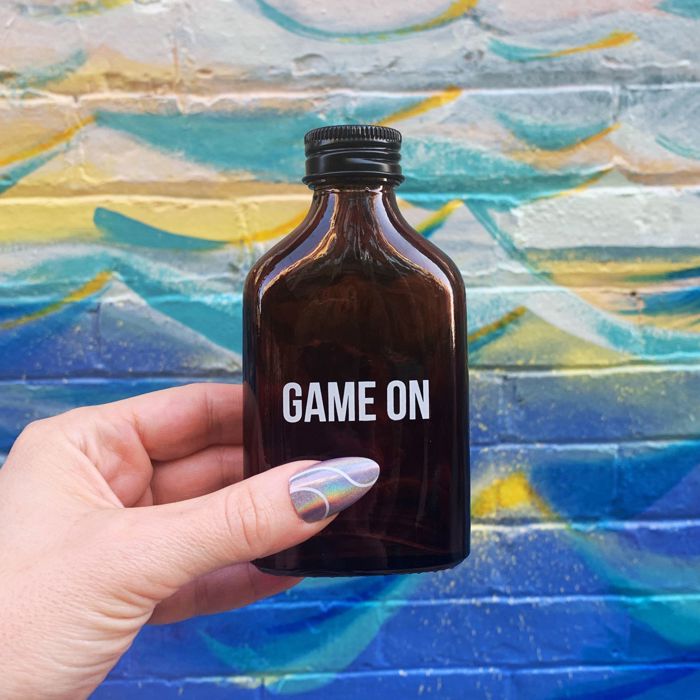 Game On Amber Mini Flask Glass | Dad Gifts Sports Themed Bottle