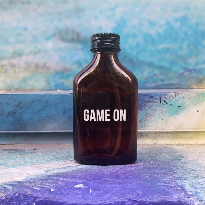 Game On Amber Mini Flask Glass | Dad Gifts Sports Themed Bottle