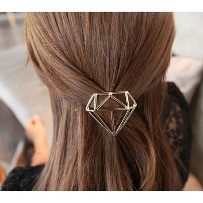 Geometric Hollow Diamond Barrette in Gold