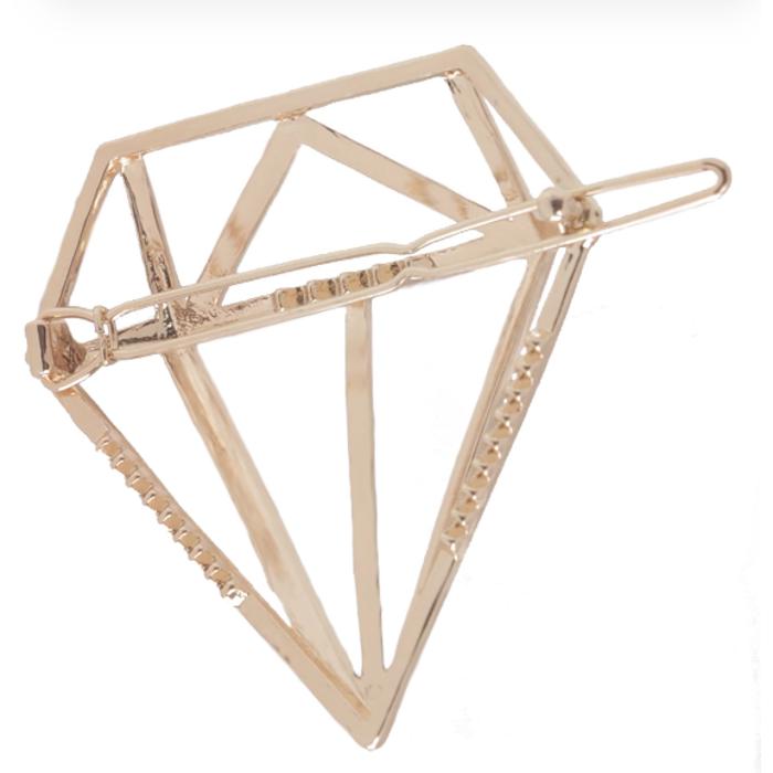 Geometric Hollow Diamond Barrette in Gold