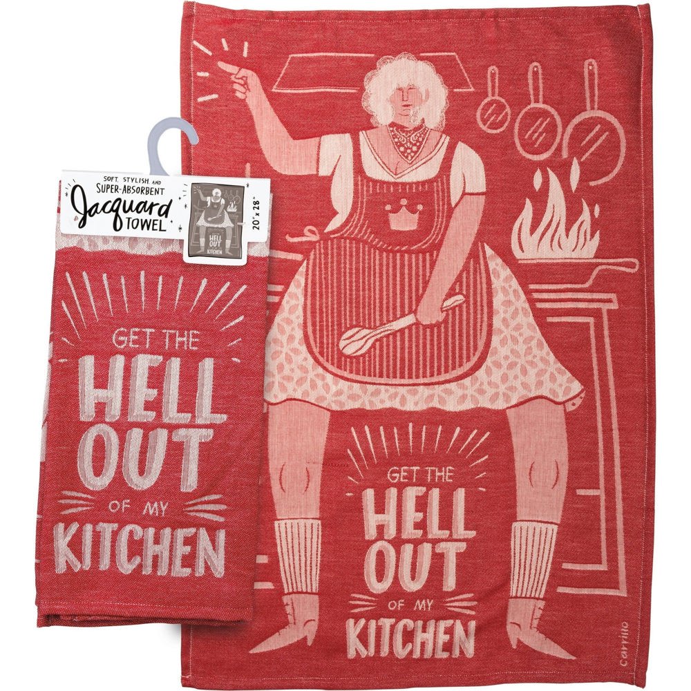 "Get The Hell Out of My Kitchen" and other Jacquard Giftable Novelty Tea Towel 20" x 28" | Gift for Her