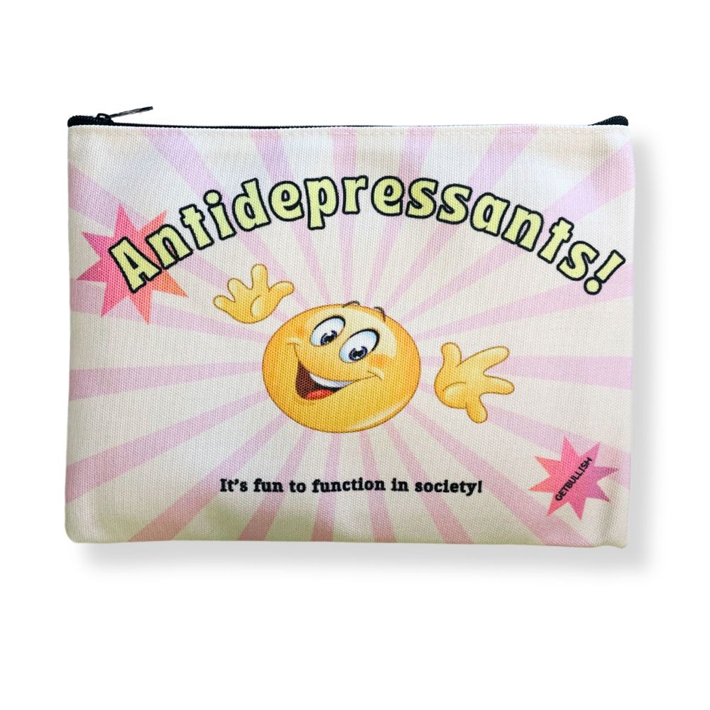 Antidepressants! Canvas Zipper Pouch 9.5" x 7" | Cosmetics Bag or Pencil Case