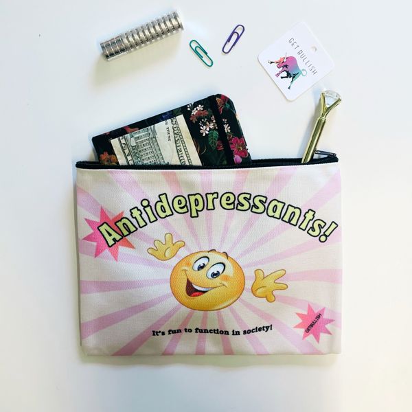 Antidepressants! Canvas Zipper Pouch 9.5" x 7" | Cosmetics Bag or Pencil Case