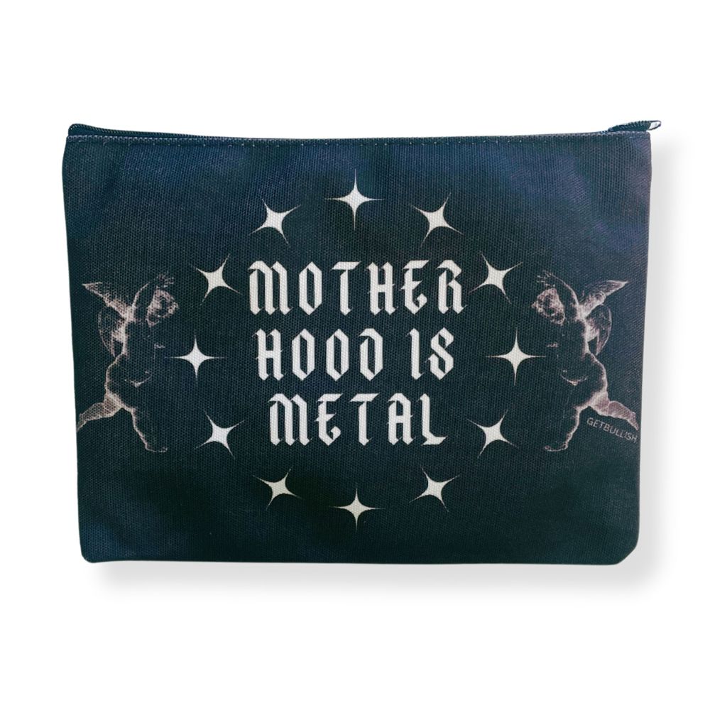 Motherhood is Metal Canvas Zipper Pouch 9.5" x 7" | Cosmetics Bag or Pencil Case