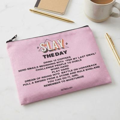 Slay the Day Canvas Zipper Pouch 9.5" x 7" | Cosmetics Bag or Pencil Case
