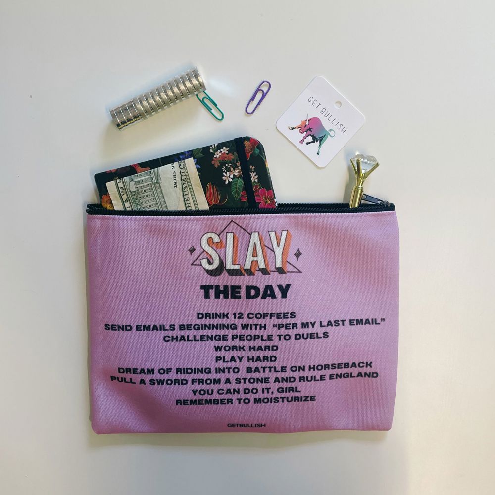 Slay the Day Canvas Zipper Pouch 9.5" x 7" | Cosmetics Bag or Pencil Case