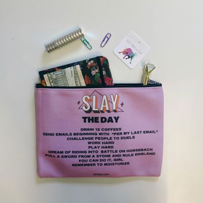 Slay the Day Canvas Zipper Pouch 9.5" x 7" | Cosmetics Bag or Pencil Case