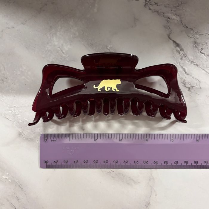 Giant Burgundy Hue Megabow Hair Claw for Long, Thick Hair |  Panther Icon in Gold Foil Hair Accessories