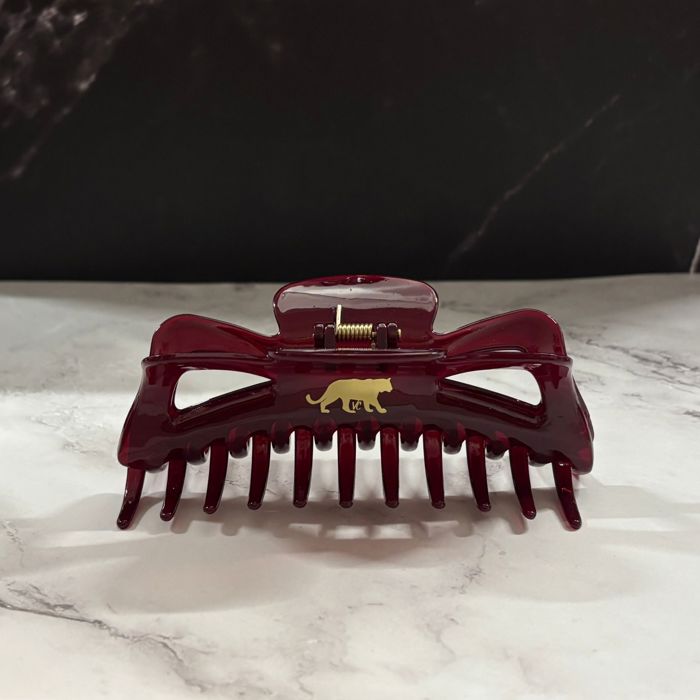 Giant Burgundy Hue Megabow Hair Claw for Long, Thick Hair |  Panther Icon in Gold Foil Hair Accessories