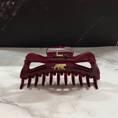 Giant Burgundy Hue Megabow Hair Claw for Long, Thick Hair |  Panther Icon in Gold Foil Hair Accessories